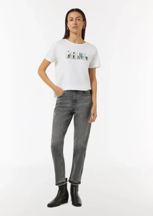 Straight-Leg-Jeans mit gefranstem Saum