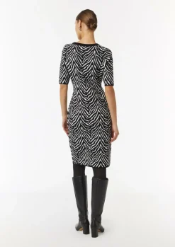 Strick-Kleid mit Zebra-Jaquard und Rippblende