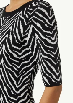 Strick-Kleid mit Zebra-Jaquard und Rippblende