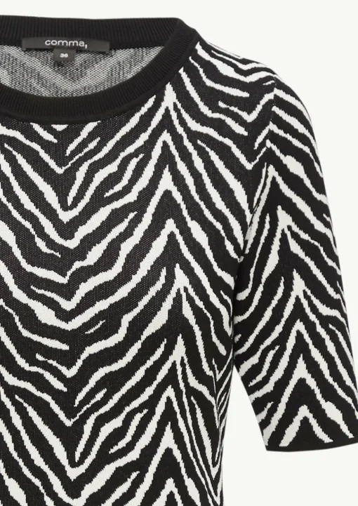 Strick-Kleid mit Zebra-Jaquard und Rippblende