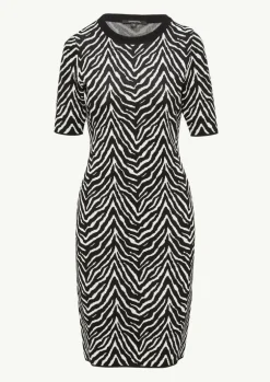 Strick-Kleid mit Zebra-Jaquard und Rippblende