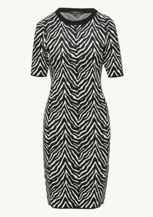 Strick-Kleid mit Zebra-Jaquard und Rippblende
