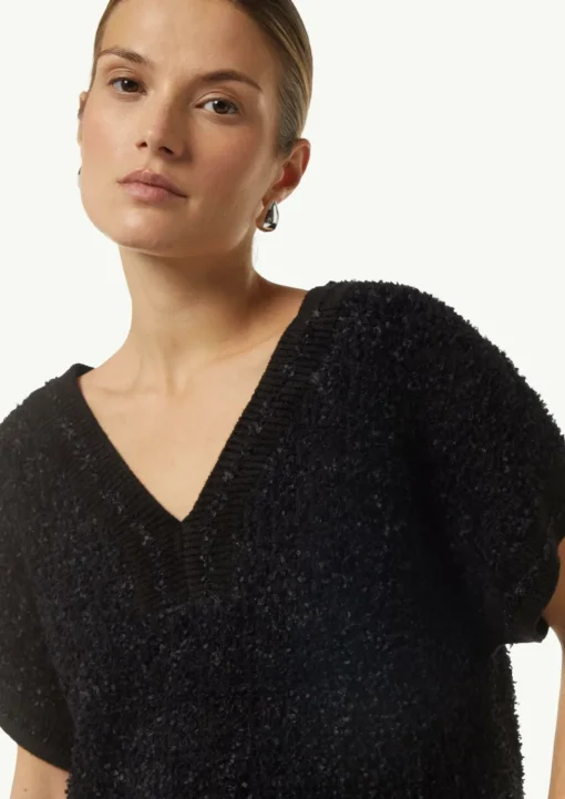 Strickpullover mit V-Ausschnitt und Rippblende