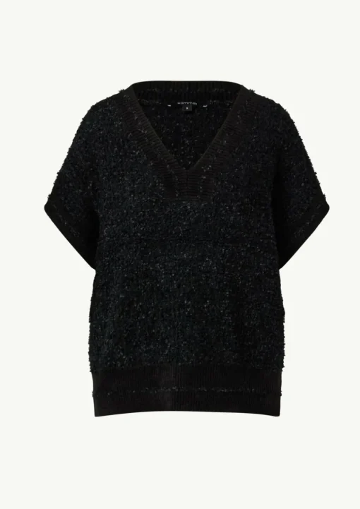 Strickpullover mit V-Ausschnitt und Rippblende