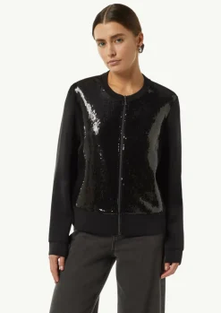 Sweat-Jacke mit Pailletten-Besatz