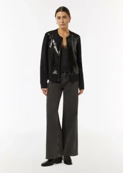 Sweat-Jacke mit Pailletten-Besatz