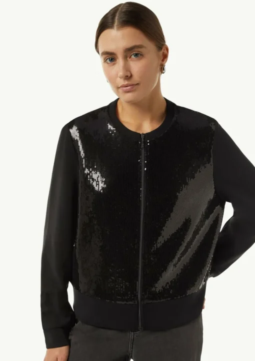 Sweat-Jacke mit Pailletten-Besatz