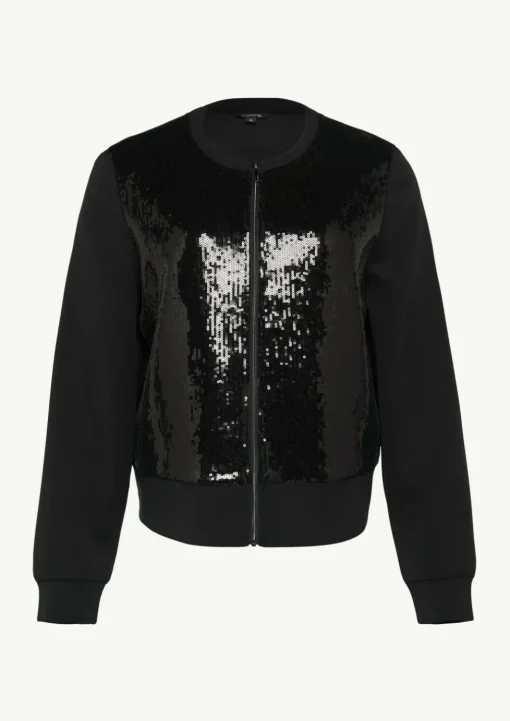 Sweat-Jacke mit Pailletten-Besatz