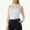 Transparente Organza-Bluse mit aufgesetzten Taschen