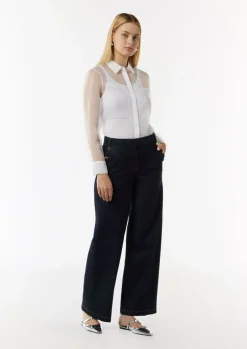 Transparente Organza-Bluse mit aufgesetzten Taschen