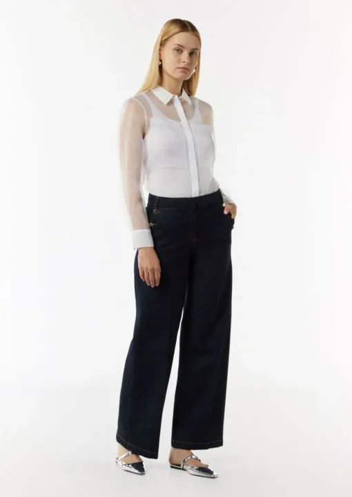 Transparente Organza-Bluse mit aufgesetzten Taschen