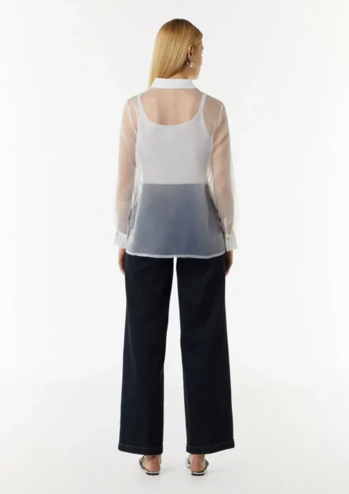 Transparente Organza-Bluse mit aufgesetzten Taschen
