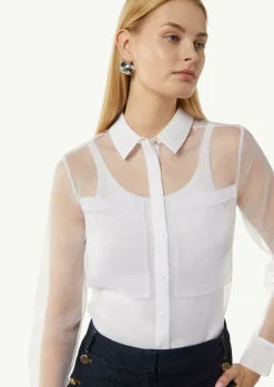 Transparente Organza-Bluse mit aufgesetzten Taschen