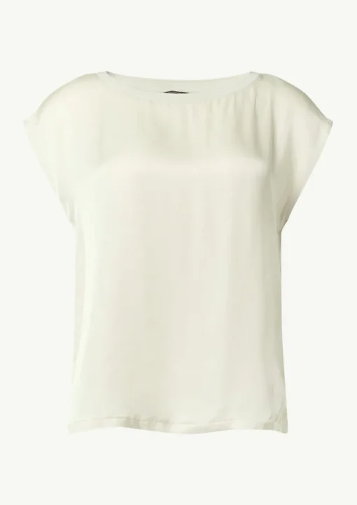 T-Shirt im Fabricmix mit U-Boot-Ausschnitt
